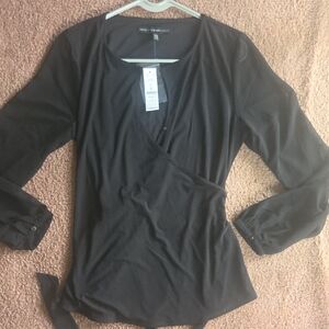 White House Black Market Charcoal Wrap Blouse